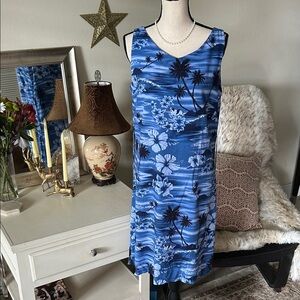 Big dog Vtg 80’s 90’s blue tropical Hawaiian print shift dress M